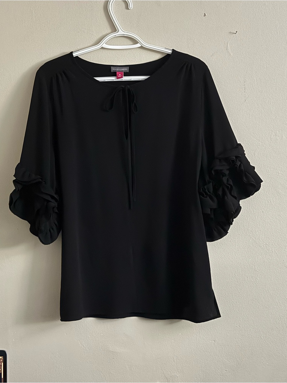 Vince Camuto Black Ruffle-Sleeve Blouse